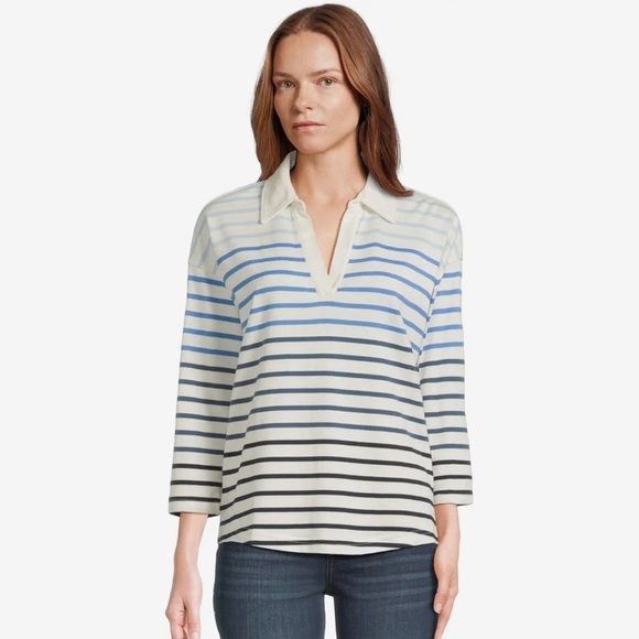 L.L. Bean Tops - LL BEAN XSP Heritage Mariner striped collared woman 3/4 sleeve cotton top casual